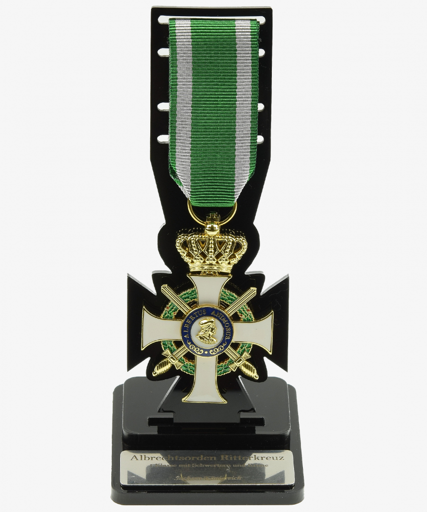 Display Stand, Saxony Order of Albrecht Knight's Cross 1st Class with Swords and Crown